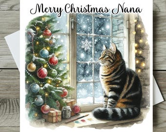 Cat Christmas Card Personalised 2 Sizes