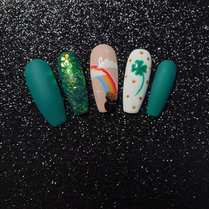 Pot O' Gold Luxury Handmade Press On Nail Set St. Patrick's Day image 3