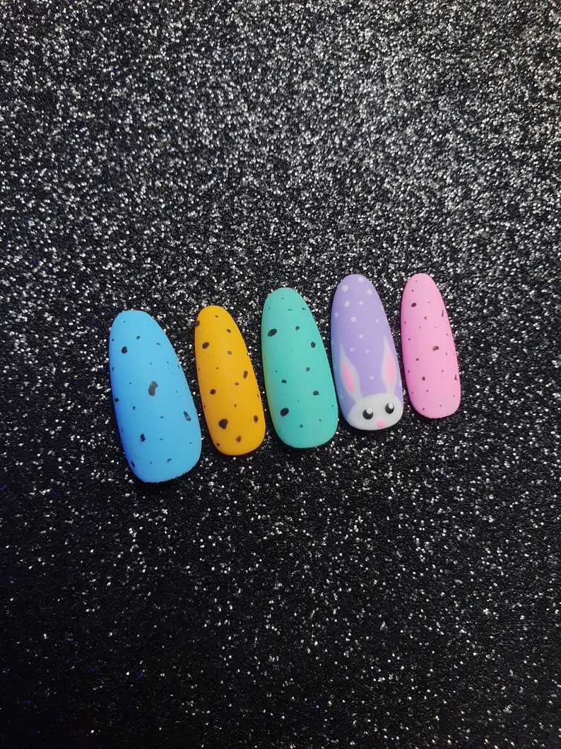 Easter Egg Surprise Pastel Colourful Luxury Handmade Press On Nail Set 10 pcs nail set Easter Egg Easter Bunny Cute Colorful Nails image 3