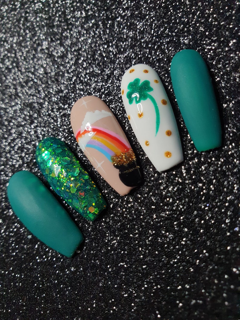 Pot O' Gold Luxury Handmade Press On Nail Set St. Patrick's Day image 4