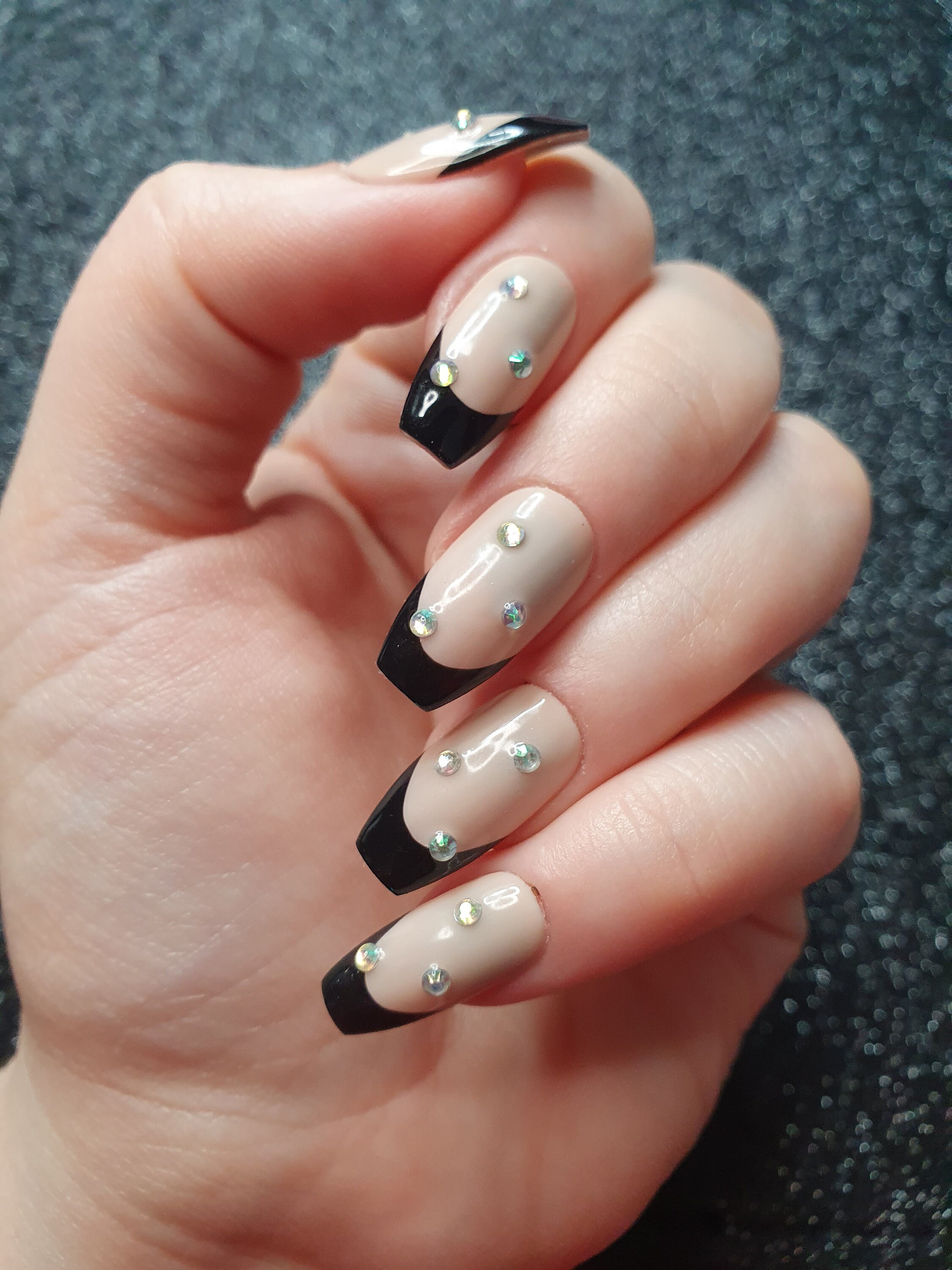 Classic Black French Tip With Diamante Luxury Handmade Press - Etsy Classic Black French Tip With Diamante Luxury Handmade Press - Etsy