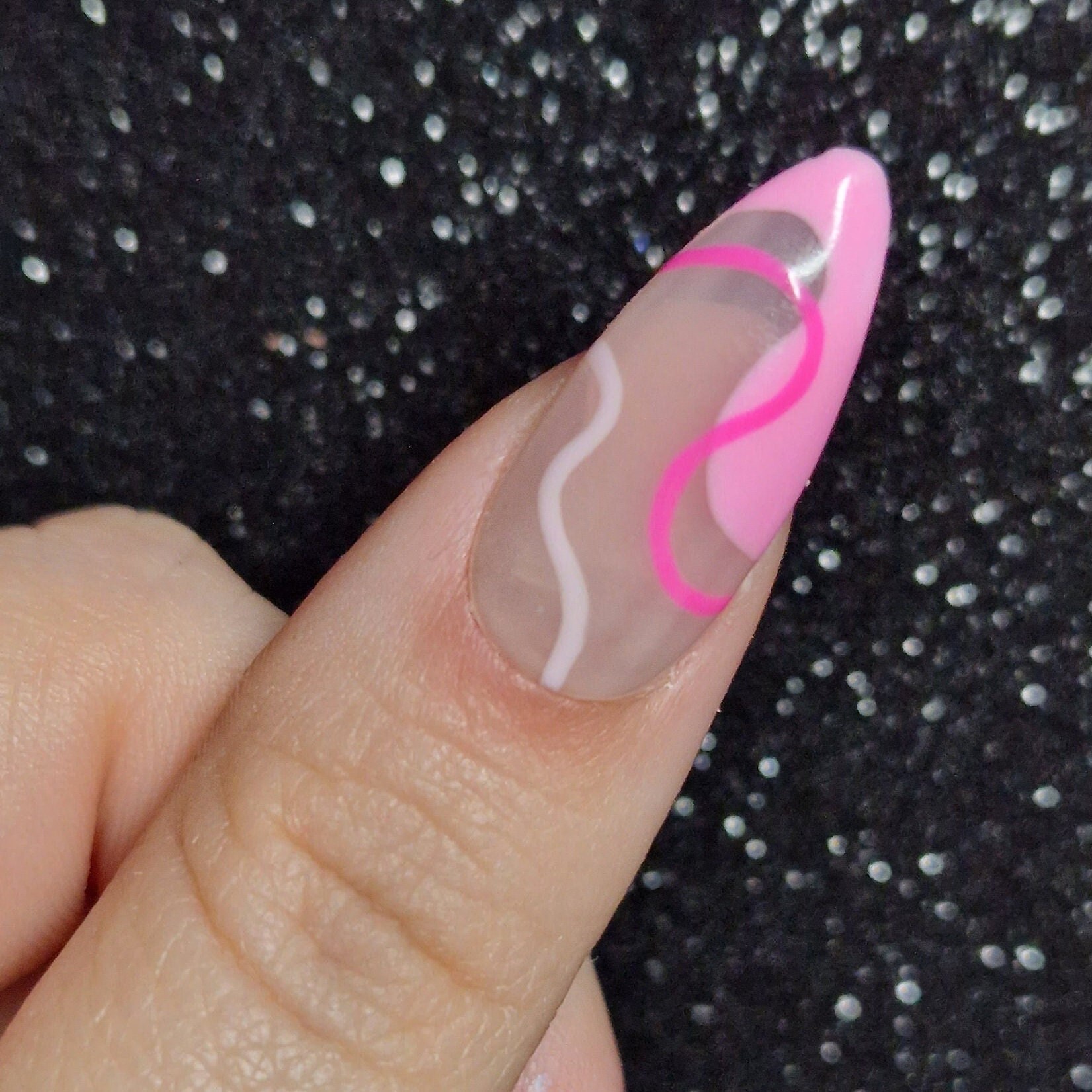 Pink & Purple Abstract Swirly Nail Art Press on Nails styled in Medium  Almond 