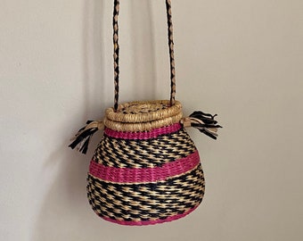 Panier Bolga Pot (petit) - Respectueux de l'environnement - Idéal pour le rangement, la décoration intérieure ou un simple sac à bandoulière.