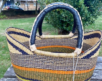 Extra Large African Handwoven Bolga Basket : Eco-Friendly- Shopping, Picnic, Beach Bag