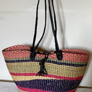African Handwoven Bolga Shoulder Bag - Eco-Friendly- Shopping, Picnic, Beach Bag