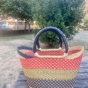Large African Handwoven Bolga Basket - Eco-Friendly- Shopping, Picnic, Beach Bag