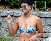 Y2K 2000s Inspired Blue Camo Bikini Set with Blue Trim One Size 2 Piece Medium Coverage Pole Dance Outfit