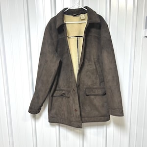LL Bean Chore Barn Coat Men XXL Tall Chocolate Faux Suede Sherpa Lined