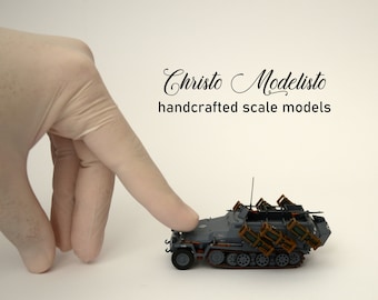 Tanque Sd.Kfz 251/1 Ausf C + Wurfr 40 hecho a mano, modelo a escala 1/72