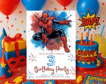 Editable Spiderman Birthday Invitation | Superhero Party Invite | Kids Birthday Template | Boy Party Invite Card | Digital Instant Download
