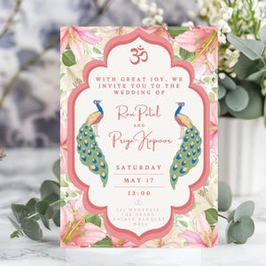Elegant Indian Wedding Invitation | Editable Floral Peacock Design | Customizable Hindu Wedding Invite | Traditional Indian Invitation