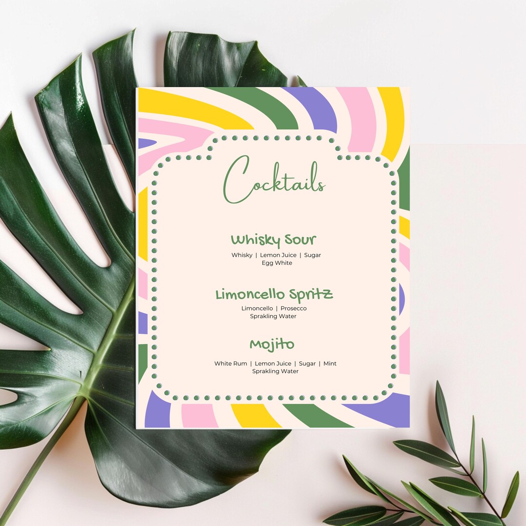 Editable Signature Drinks Bar Menu Template Customizable Cocktail