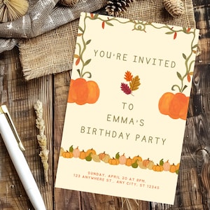 Fall Pumpkin Birthday Invitation | Boho Autumn Birthday Invite | October or November Party | Fall Birthday Dinner Invitation