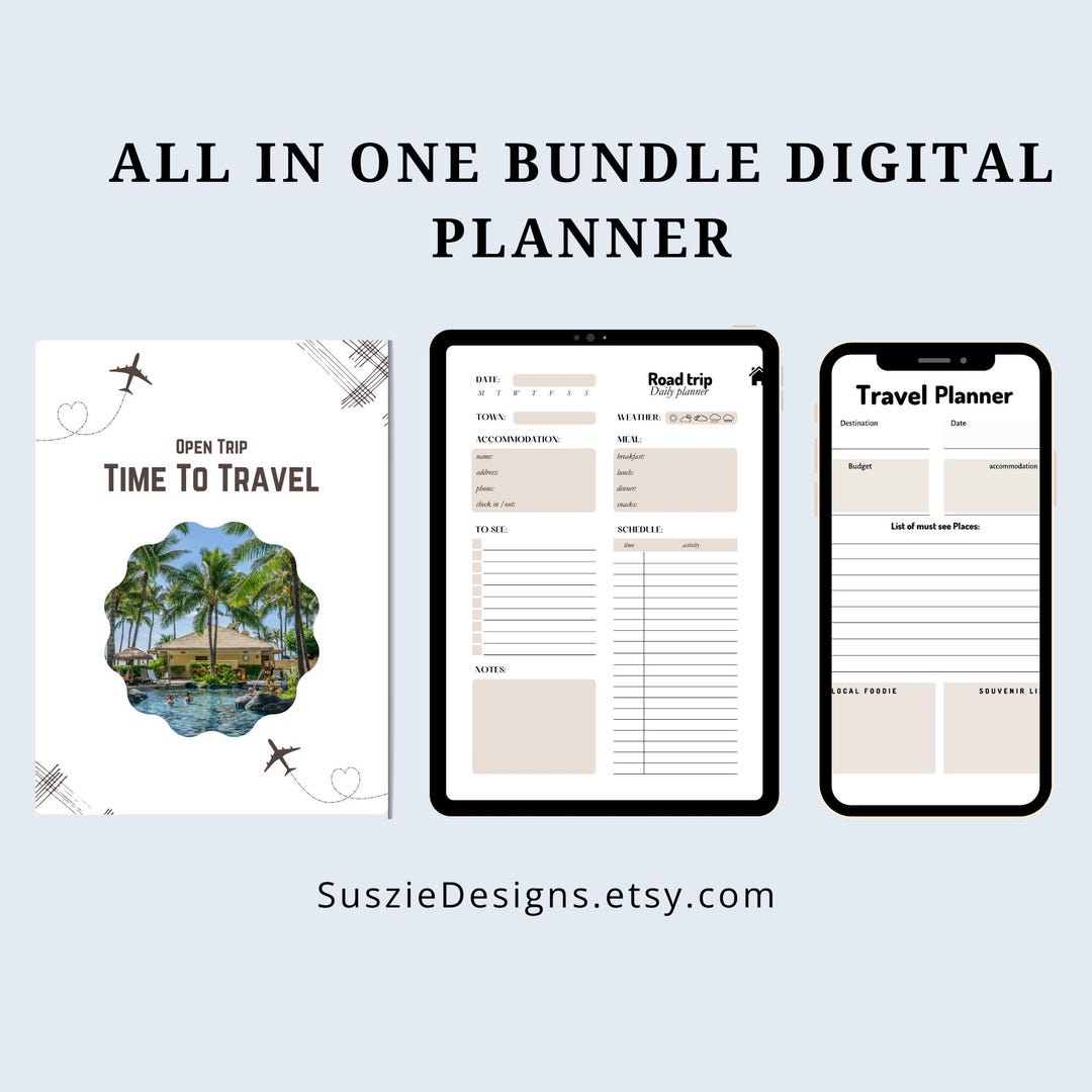 Stylish Travel Bundle Planner, Printable Travel Itinerary Set, Digital ...