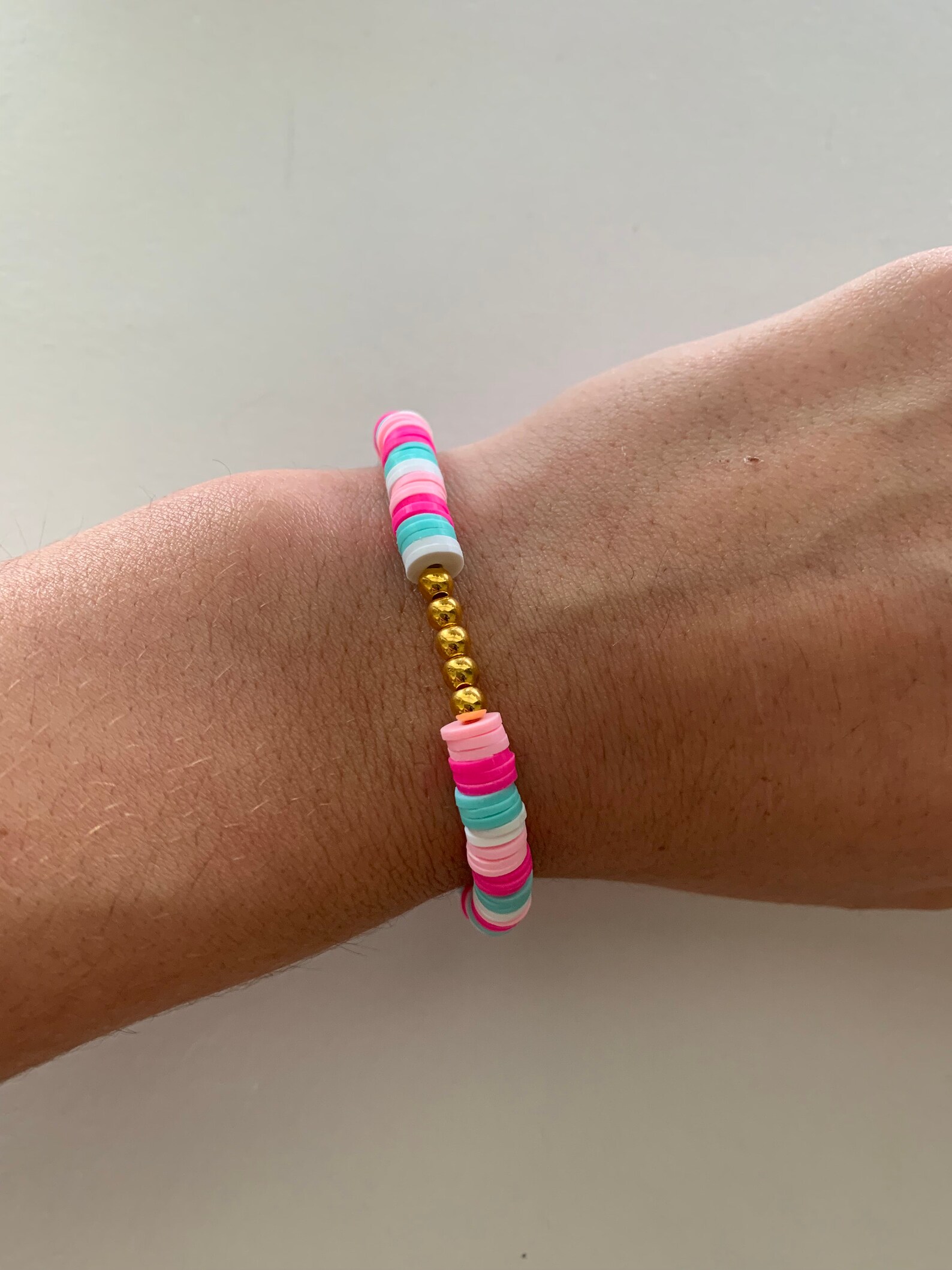 Preppy Clay Disc Bead Bracelet Gold Beads Etsy
