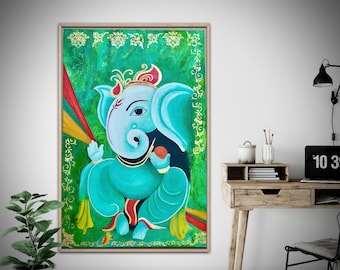 Original Ganesh-målning, Modern indisk konst, Indisk konst, Ganesh-väggkonst, Indisk heminredning, Väggkonst