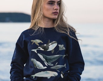 MOOCOM Mens Crewneck Whale Sweatshirt 