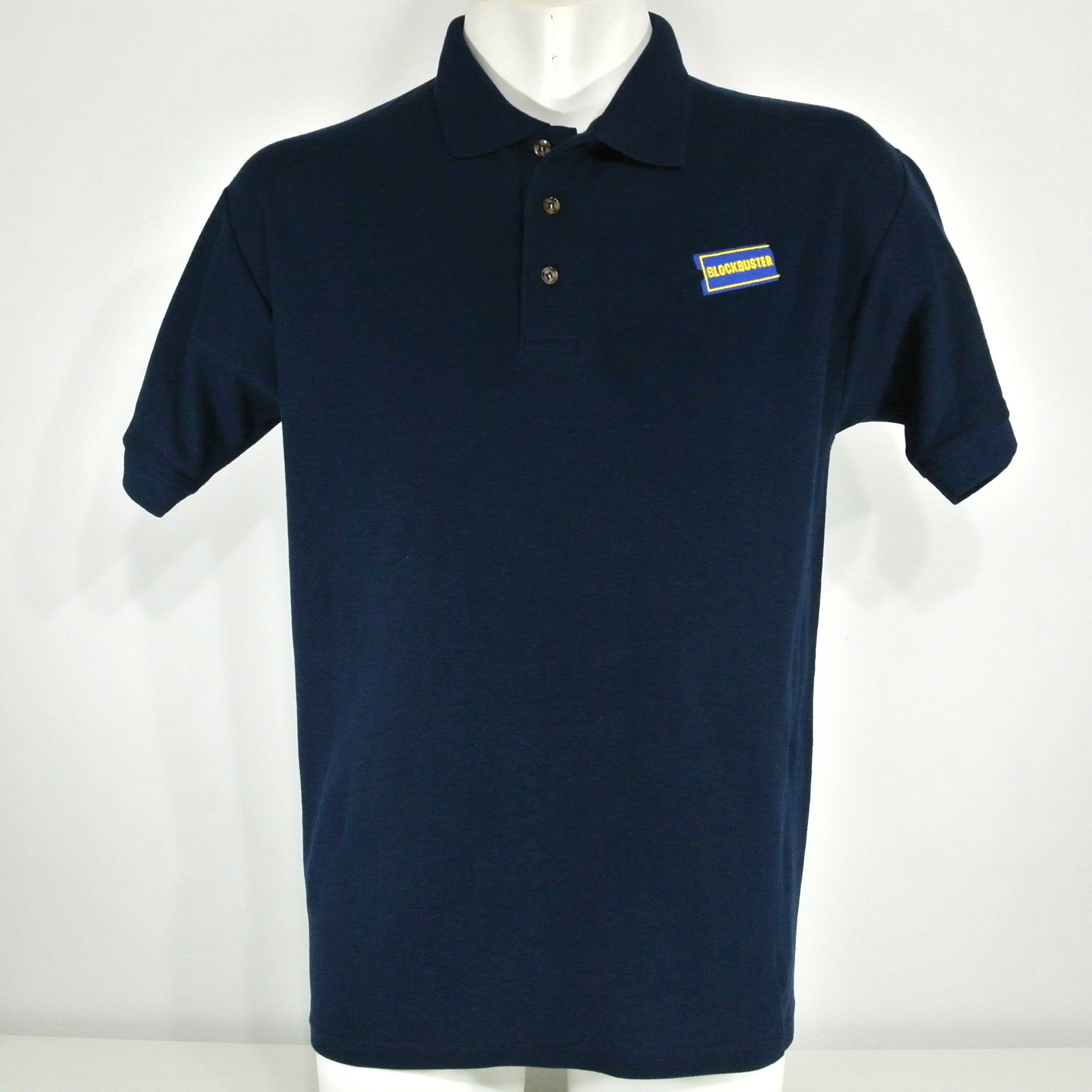 BLOCKBUSTER VIDEO Navy Blue Vintage Employee Uniform Polo Shirt Size L Large