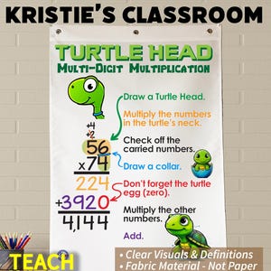 Turtle-Head Multi-Digit Multiplication Anchor Chart: Fabric Classroom Decor