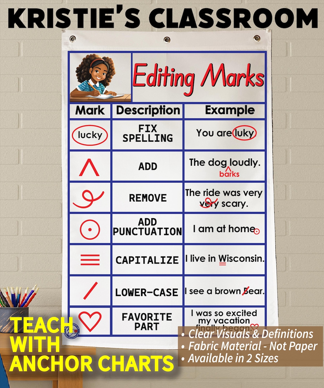 Editing Marks Anchor Chart: Durable Fabric Classroom Decor - Etsy
