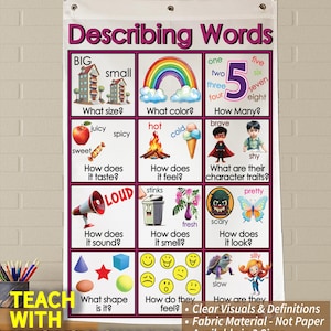 Describing Words Anchor Chart: Durable Fabric, Washable, Foldable