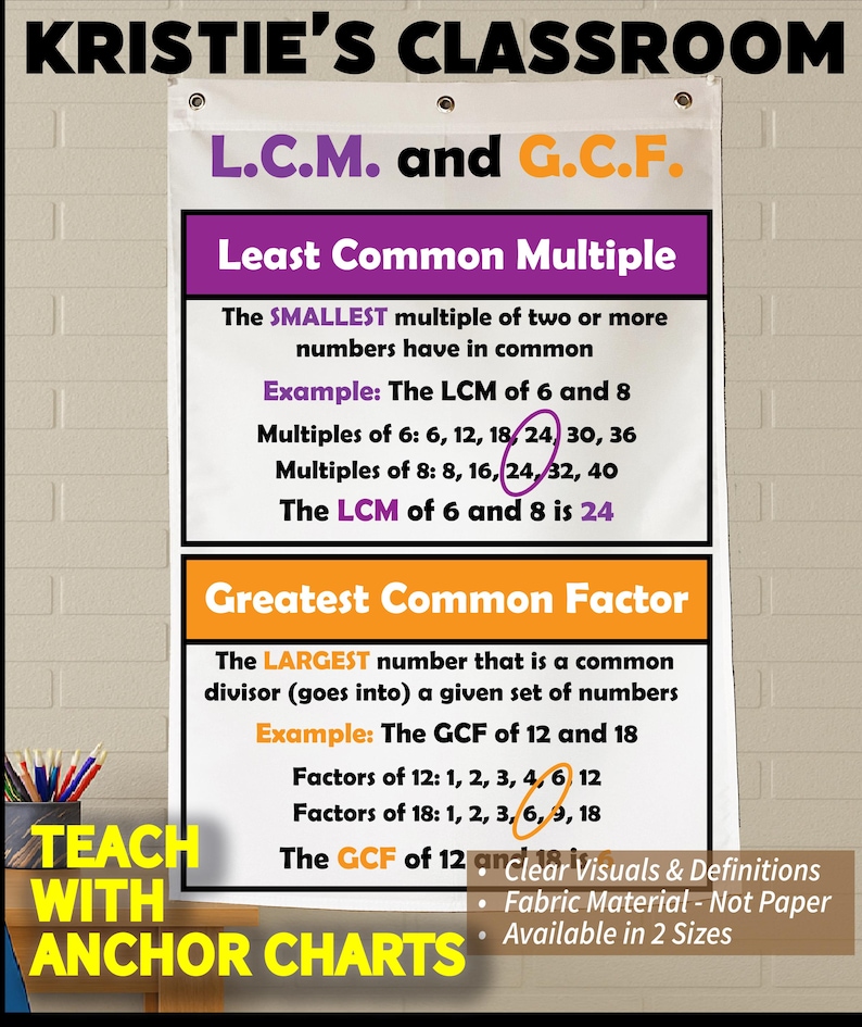 LCM GCF Anchor Chart – Durable Fabric Math Poster - Etsy