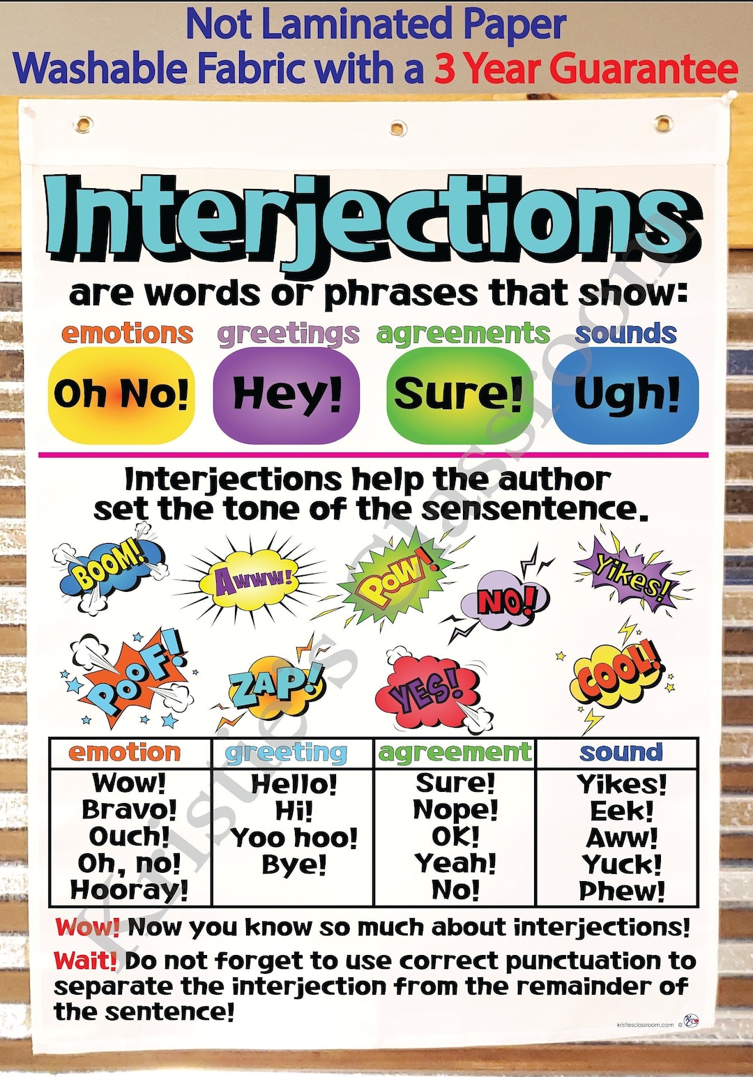 Interjections Anchor Chart, Printed on FABRIC! Durable Flag Material ...