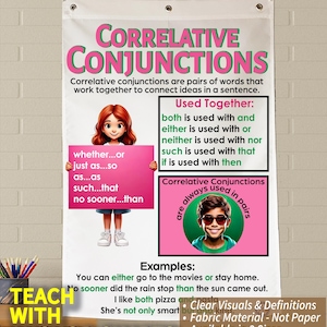 Correlative Conjunctions Anchor Chart - Printed on FABRIC! Durable Flag Material. Washable, Foldable.*3 Year product guarantee*