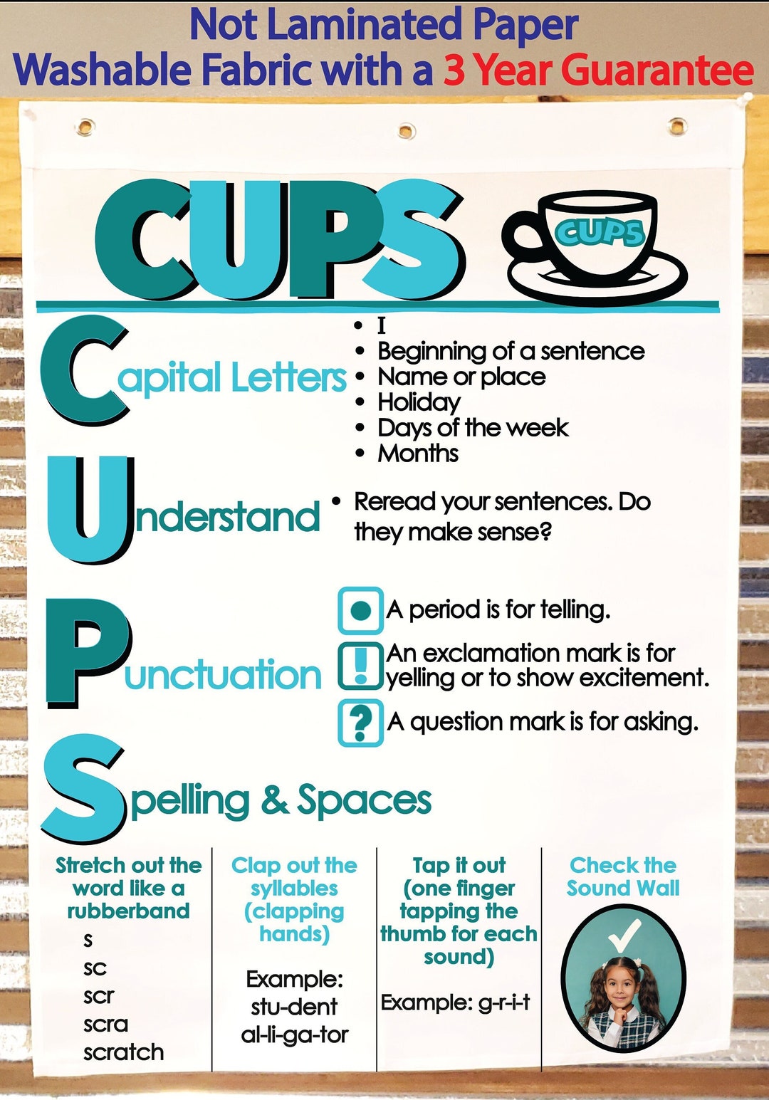 CUPS Revise and Edit Teal Anchor Chart, Printed on FABRIC Durable Flag Material With Grommets