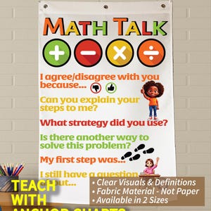 Math Talk Strategies Anchor Chart: Washable Fabric Classroom Decor