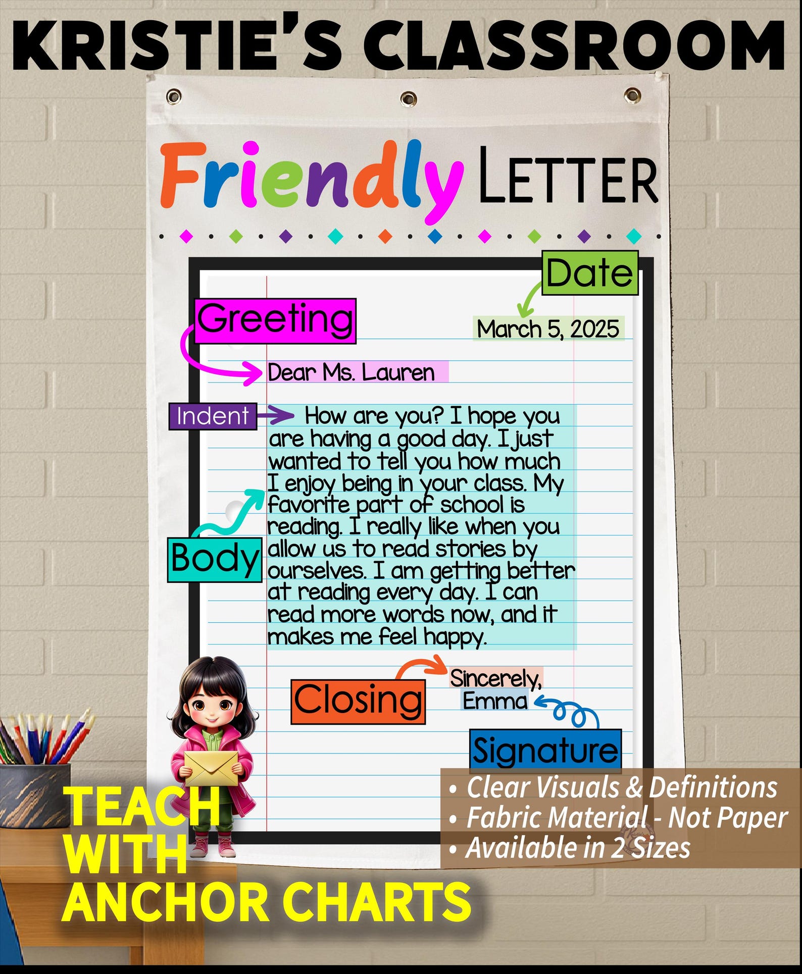 Friendly Letter Anchor Chart: Durable Fabric Classroom Decor - Etsy
