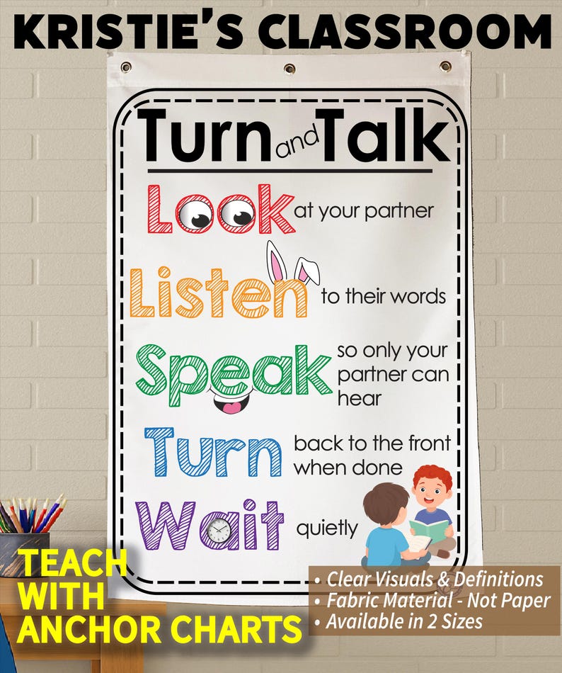 Turn and Talk Anchor Chart: Washable Fabric Classroom Decor - Etsy