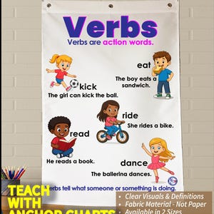 Verbs Anchor Chart: Durable Fabric, Washable, Foldable
