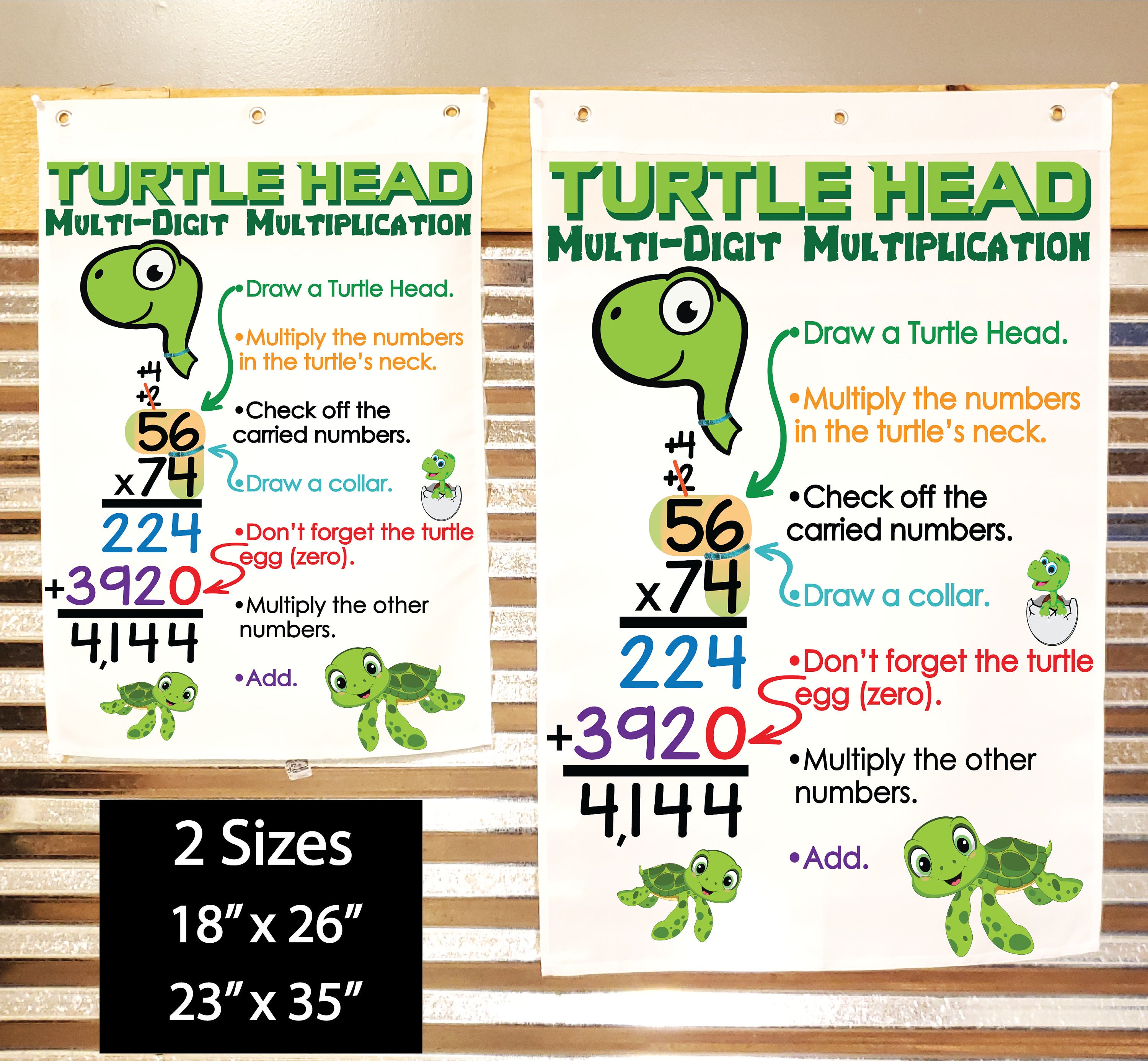 Turtlehead Multidigit Multiplication Anchor Chart, Printed on FABRIC