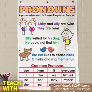 Pronouns Anchor Chart: Durable Washable Fabric, Classroom Ready
