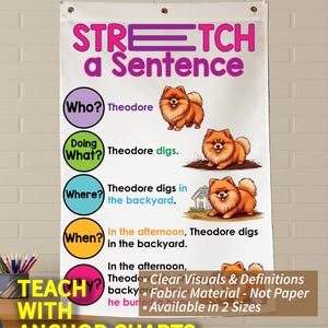 Stretch a Sentence Anchor Chart: Fabric Classroom Decor