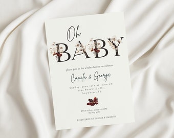 Oh Baby Girl Shower Invitation - Modern Floral Baby Shower Invitation For a Girl - Canva Baby Shower Invitation Editable Template