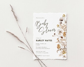 Floral Baby Shower Invitation Template - Summer Baby Shower Canva Invite - Boho Baby Shower for Couple - Wildflower Baby Shower Invitation