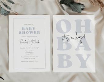 Oh Baby It's a Boy Shower Invitation for Boy - Oh Boy Baby Shower - Modern Baby Shower Invitation for Boy - Blue Baby Shower Download Canva
