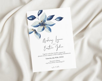 Summer Wedding Invitation Canva Template, Floral Watercolor Wedding Invitation, Instant Download, Printable Wedding Invite