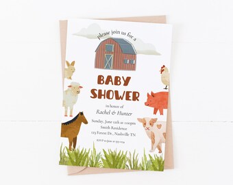 Farm Animal Baby Shower Invitation, Farm Baby Shower Invite, Baby Shower for Boy, Baby Shower for Girl, Editable Printable Invitation