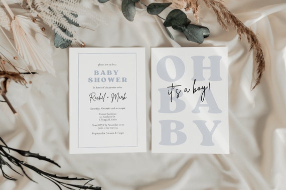 Oh Baby It's a Boy Shower Invitation for Boy - Oh Boy Baby Shower - Modern Baby Shower Invitation for Boy - Blue Baby Shower Download Canva