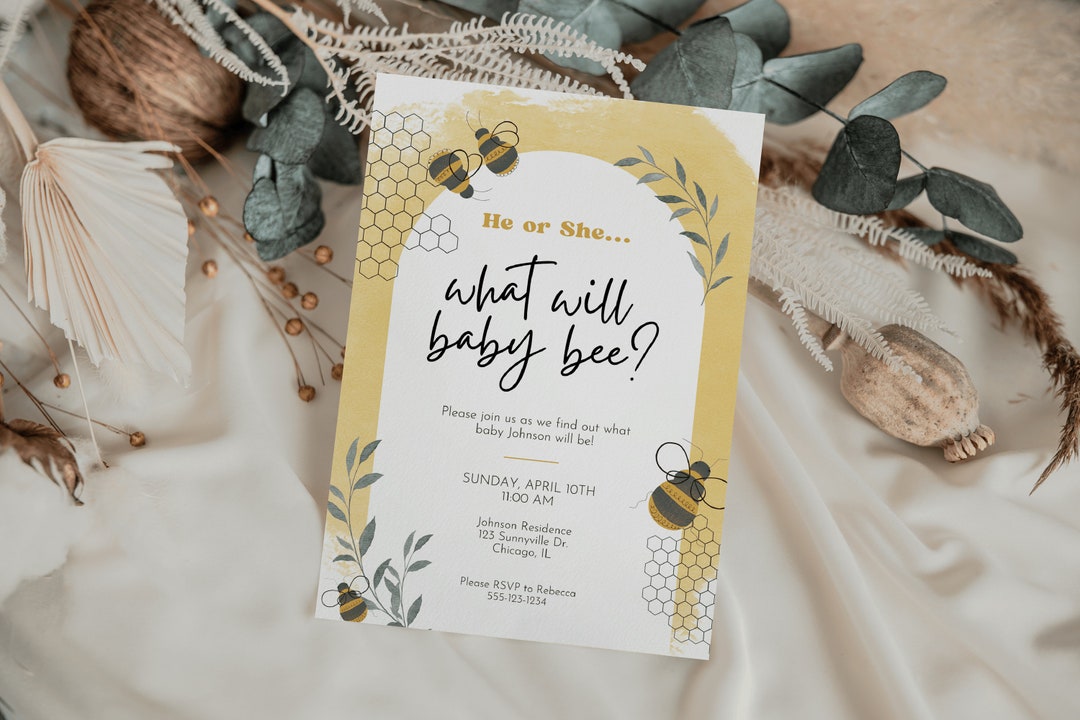 Gender Reveal Invitation, What Will Baby Bee Invitation, He or She ...