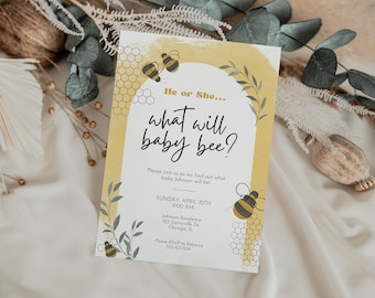 Gender Reveal Einladung, Was wird Baby Biene Einladung, Er oder Sie Gender Reveal Canva Template, Summer Gender Reveal Invite