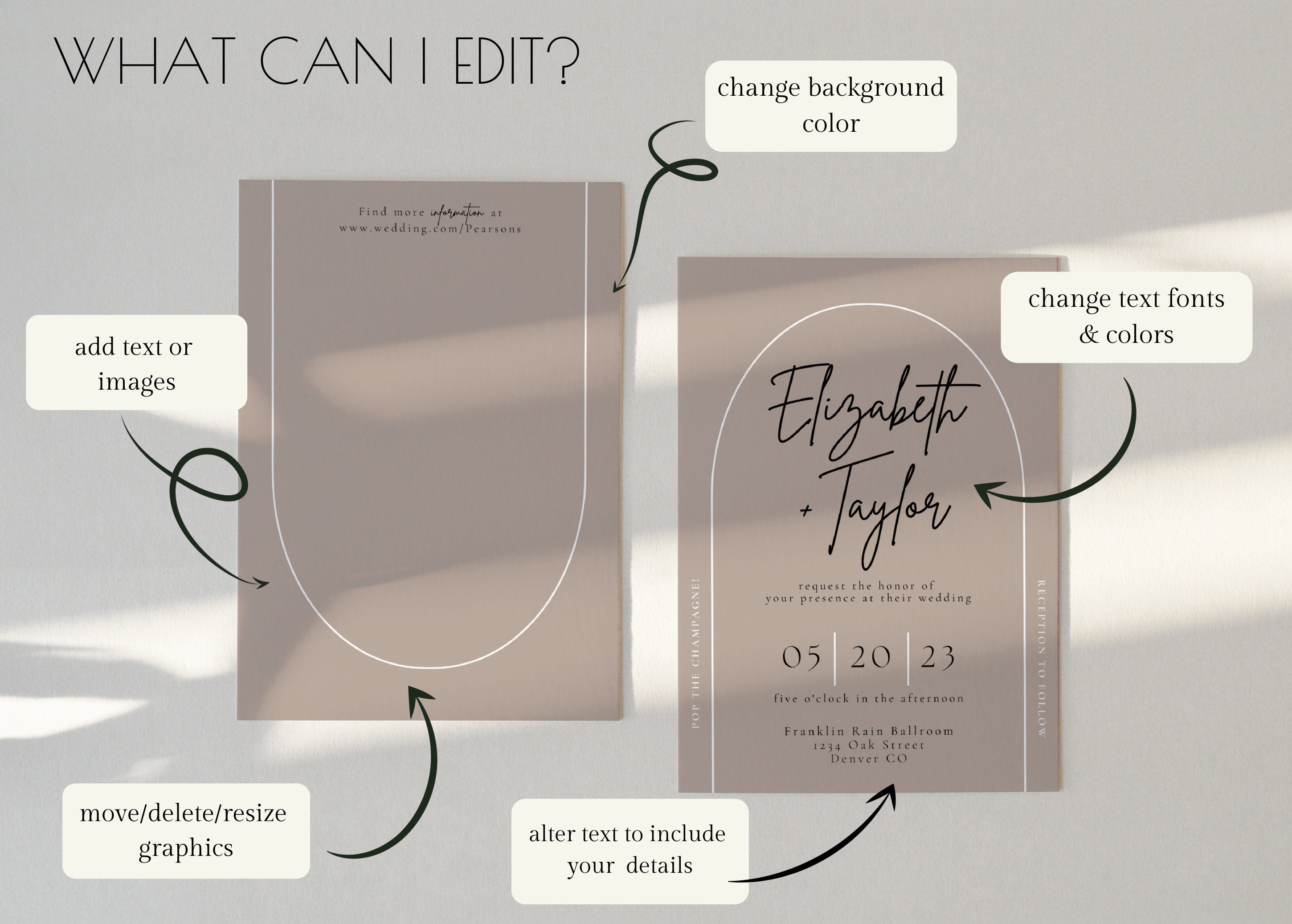 Arch Wedding Invitation Canva Template Elegant Modern Wedding