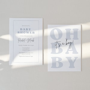 Invito per baby shower "Oh Baby It's a Boy" per bambino - Baby Shower "Oh Boy" - Invito moderno per baby shower per bambino - Baby Shower blu - Scarica Canva immagine 2