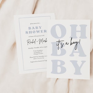 Invito per baby shower "Oh Baby It's a Boy" per bambino - Baby Shower "Oh Boy" - Invito moderno per baby shower per bambino - Baby Shower blu - Scarica Canva immagine 3