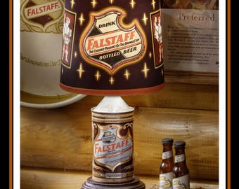 Lámpara vintage con forma de lata de cerveza Falstaff con tapa cónica