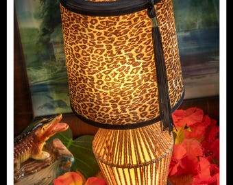 Spring Sale!  Tiki Style Leopard Print Fez Accent Lamp with dual lights.