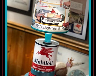 Classic Car Lamp of your choice with Real (if I have) or Repro vintage oil can. The oil can base may be different than shown in listing.